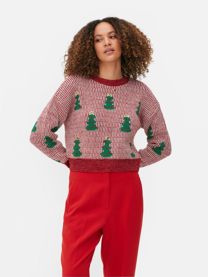 Women's Cropped Christmas Tree Sweater - Image 2