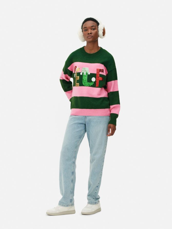 Women's Elf Striped Christmas Sweater