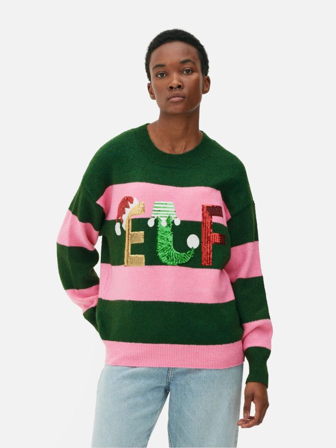 Women's Elf Striped Christmas Sweater - Image 2