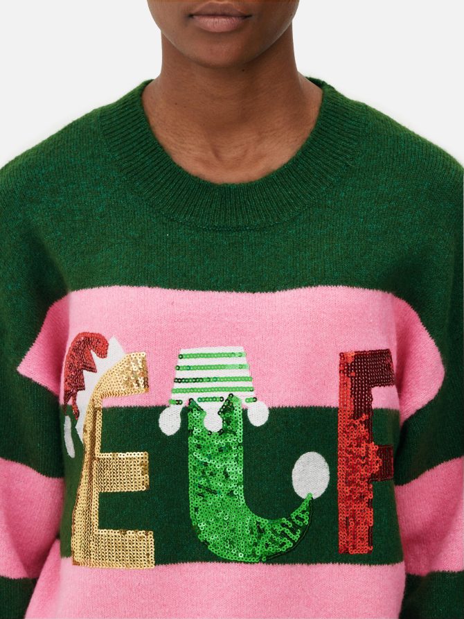 Women's Elf Striped Christmas Sweater - Image 3