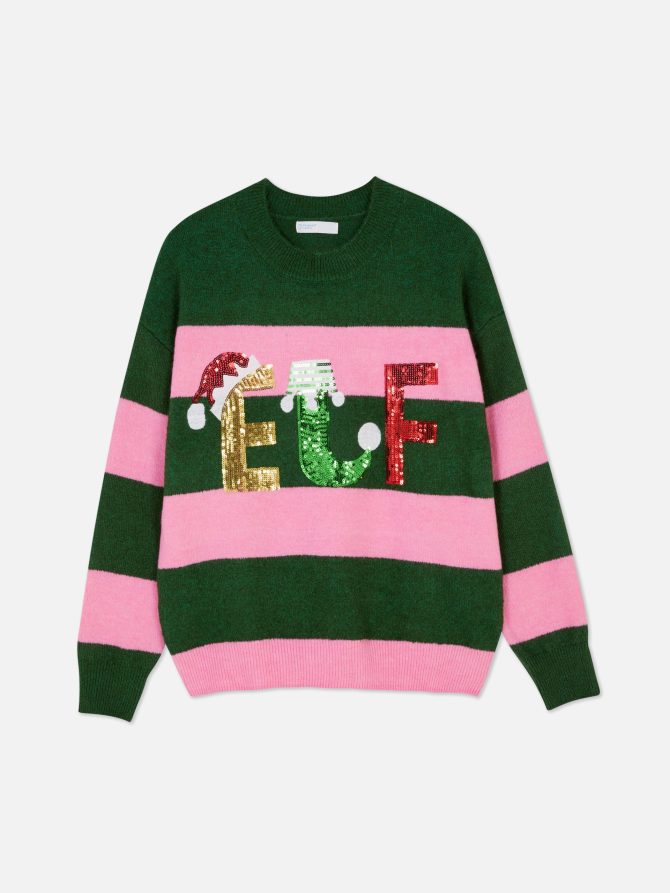 Women's Elf Striped Christmas Sweater - Image 5