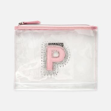 Rhinestone Initial Transparent Makeup Pouch