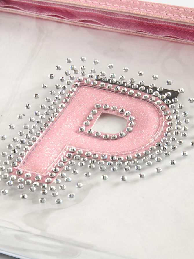 Rhinestone Initial Transparent Makeup Pouch - Image 2