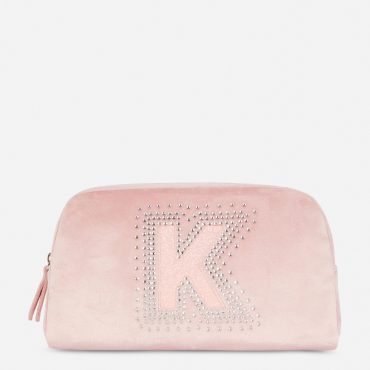 Rhinestone Initial Velvet Makeup Bag