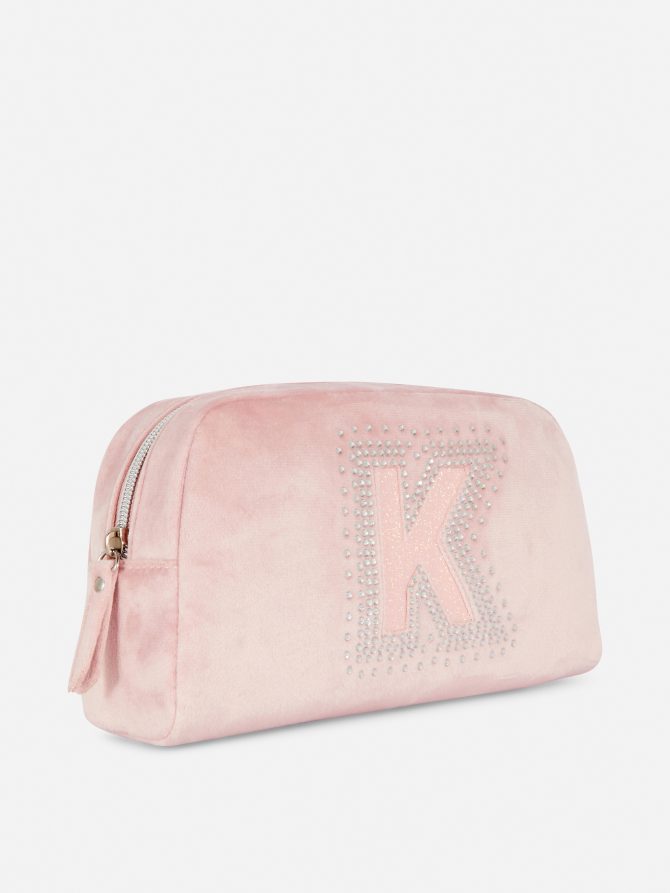 Rhinestone Initial Velvet Makeup Bag - Image 2