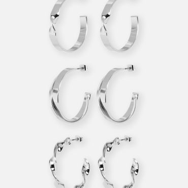 3-Pack Sculpted Hoop Earrings