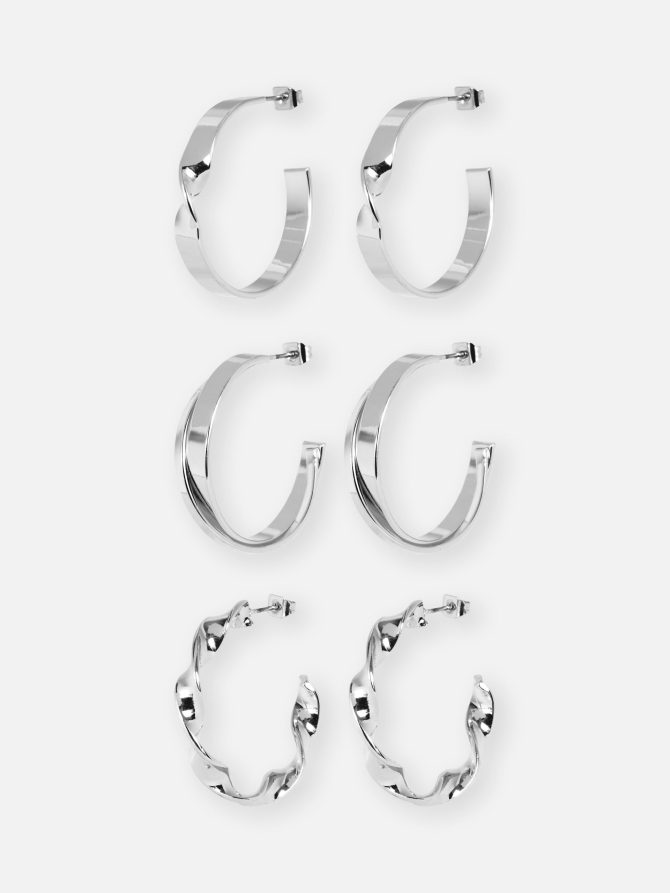 3-Pack Sculpted Hoop Earrings