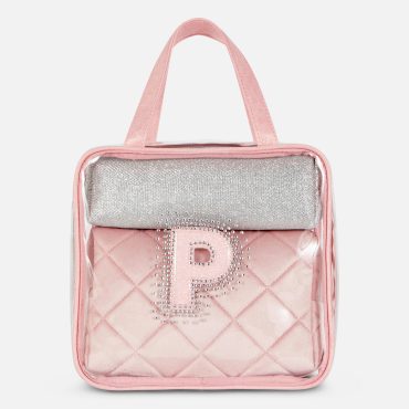 3-in-1 Rhinestone Initial Makeup Bag