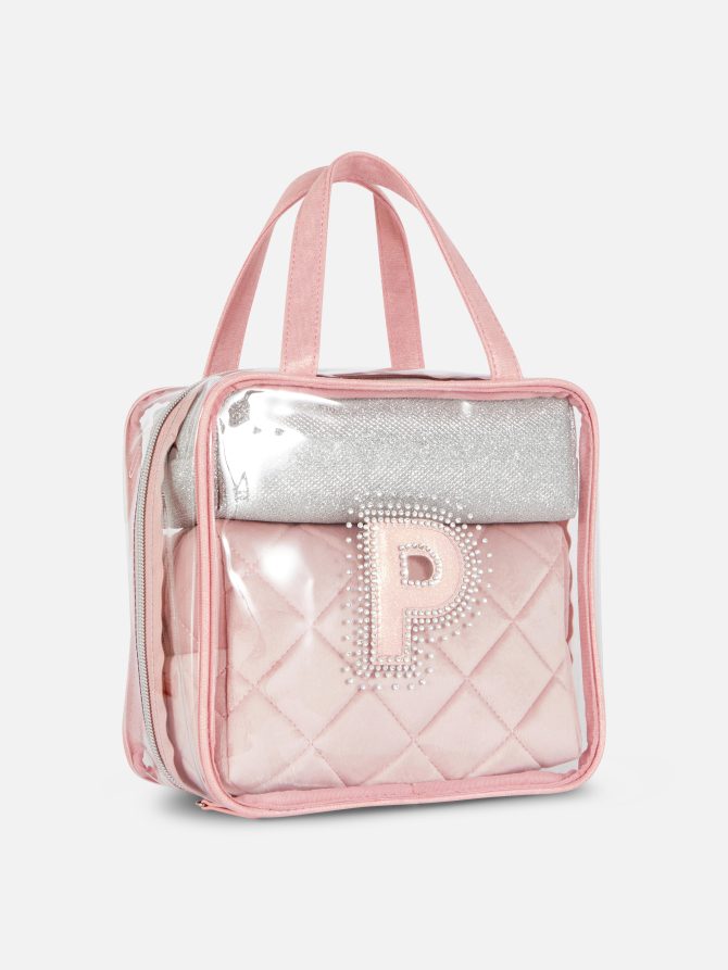 3-in-1 Rhinestone Initial Makeup Bag - Image 2