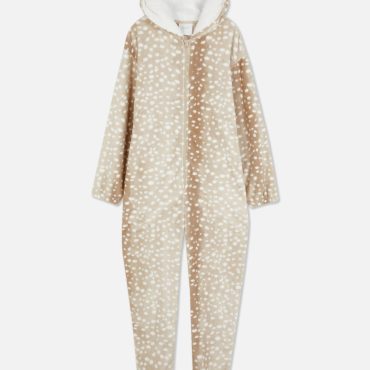 Deer Print Fleece Hooded Onesie
