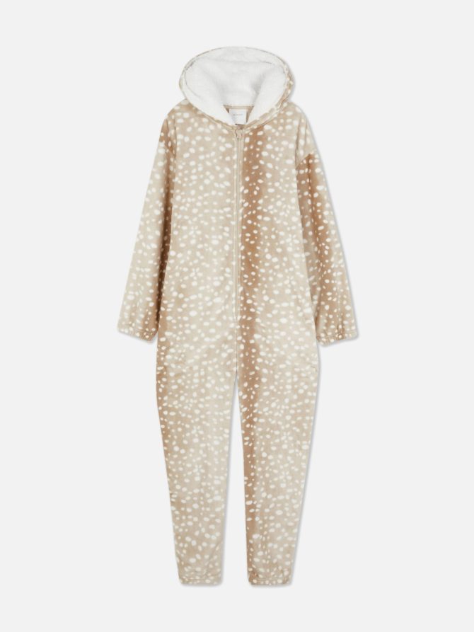 Deer Print Fleece Hooded Onesie