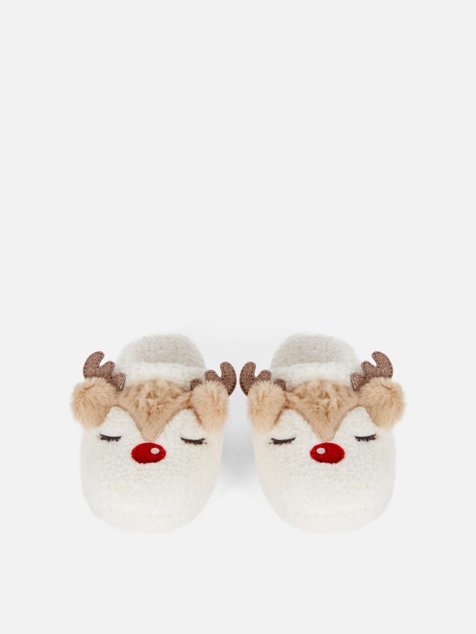 Fleece Reindeer Mule Slippers - Image 2