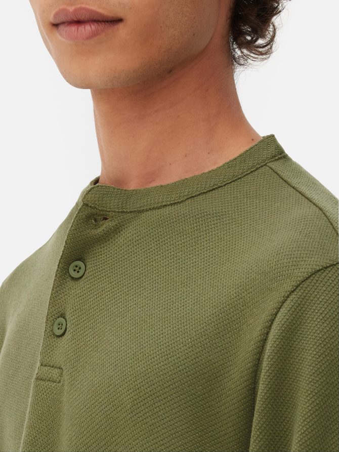 Textured Long Sleeve Henley - Image 3