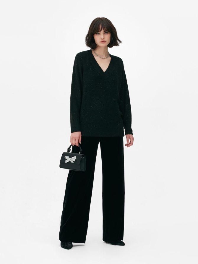 Micro Sequin Detail V-Neck Sweater