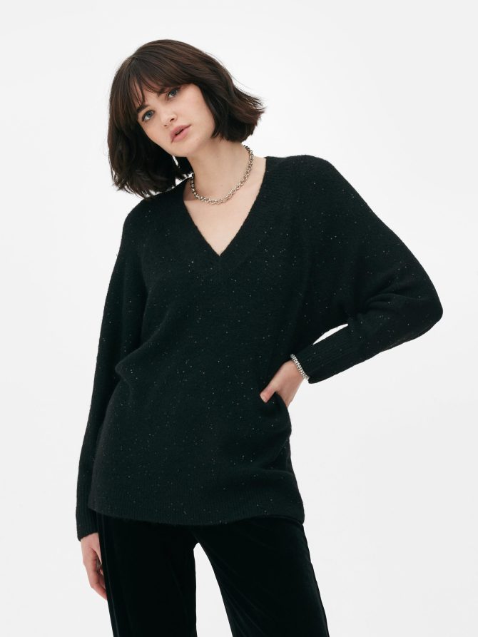 Micro Sequin Detail V-Neck Sweater - Image 2