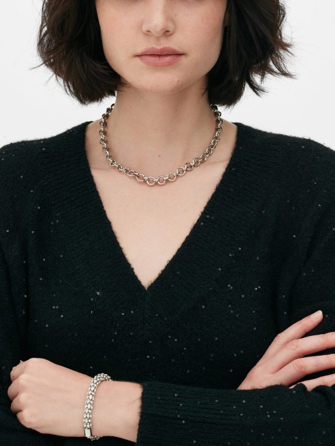 Micro Sequin Detail V-Neck Sweater - Image 3