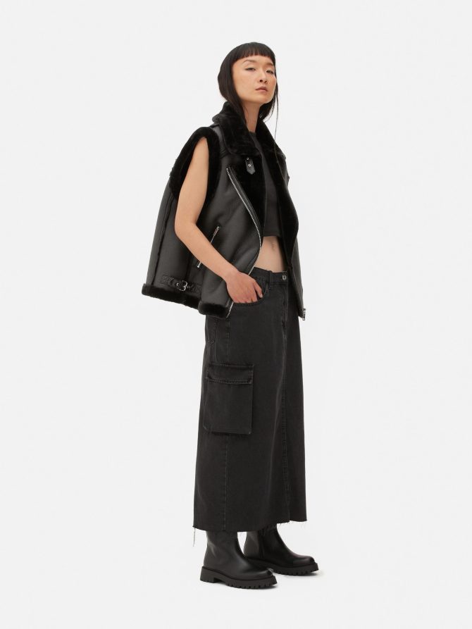Lined Faux Leather Biker Vest