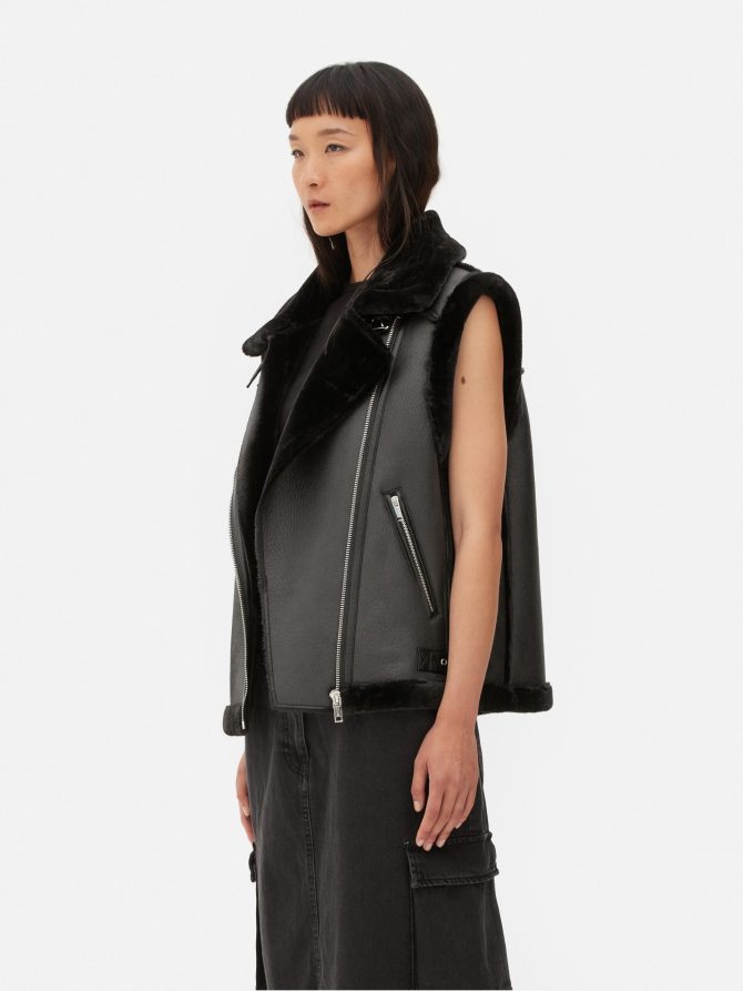 Lined Faux Leather Biker Vest - Image 2