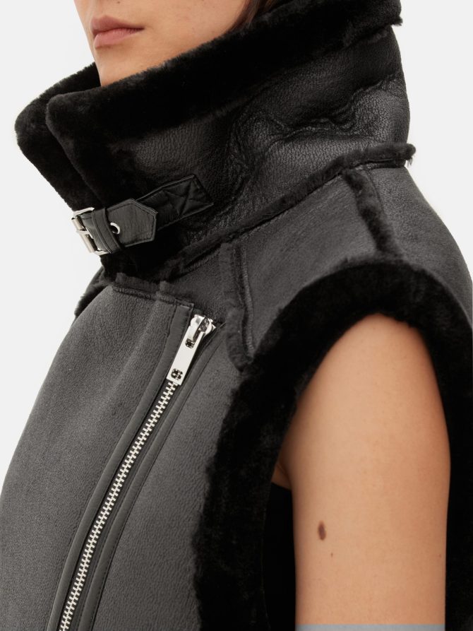 Lined Faux Leather Biker Vest - Image 3