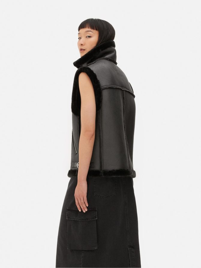 Lined Faux Leather Biker Vest - Image 4