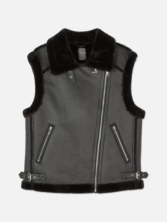 Lined Faux Leather Biker Vest - Image 5