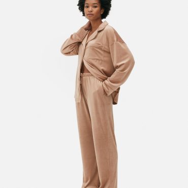 Velour Wide Leg Pajama Bottoms