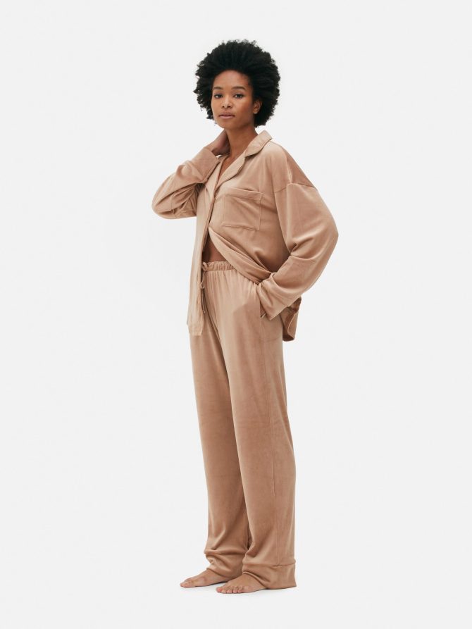 Velour Wide Leg Pajama Bottoms