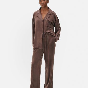 Velour Wide Leg Pajama Bottoms