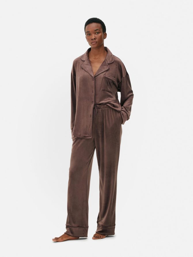 Velour Wide Leg Pajama Bottoms