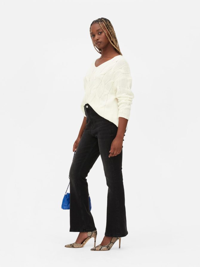 V-Neck Cable Knit Sweater
