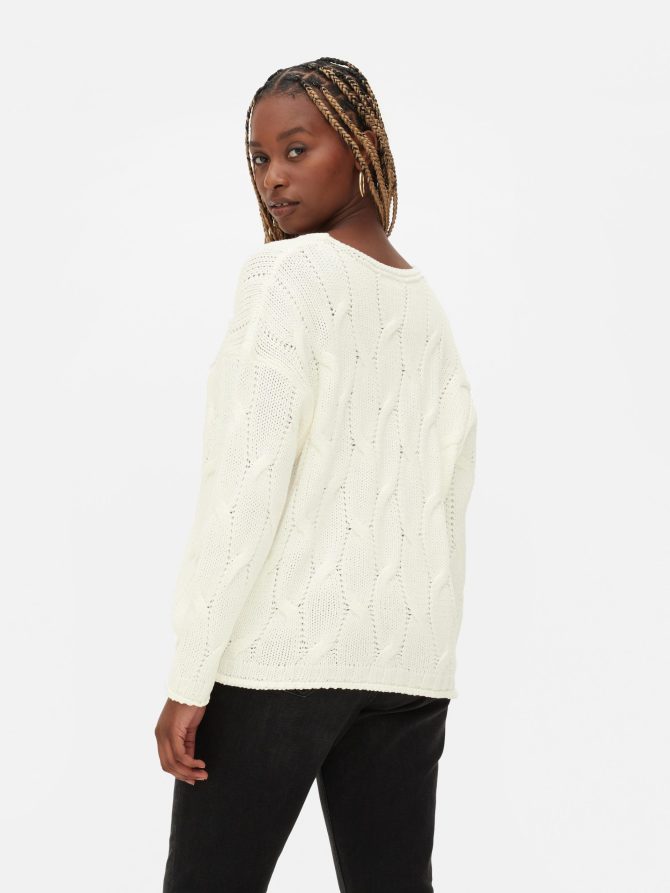 V-Neck Cable Knit Sweater - Image 4