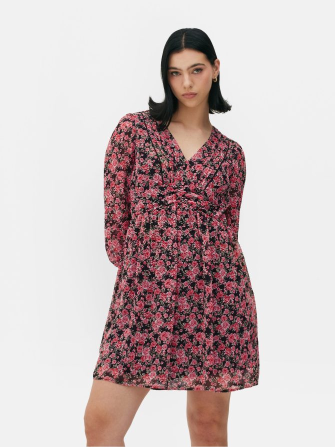 Rose Print Long Sleeve Mini Dress - Image 2