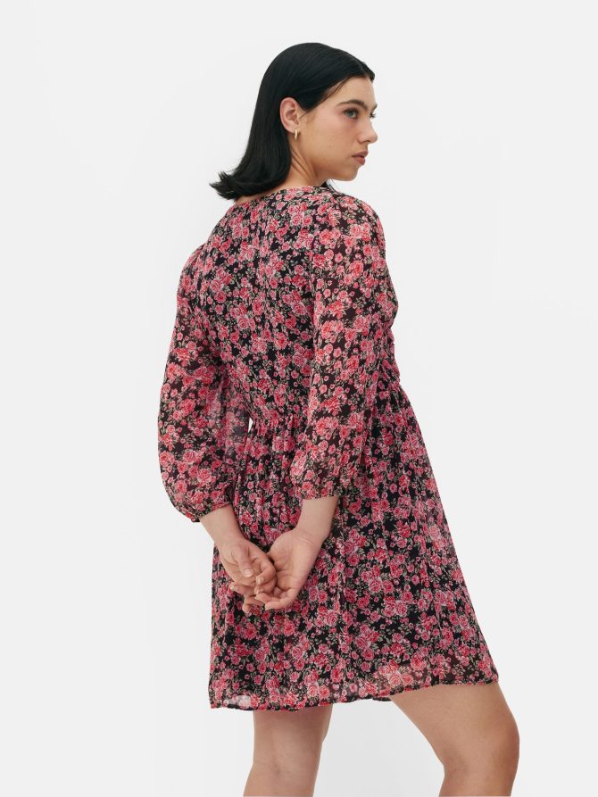 Rose Print Long Sleeve Mini Dress - Image 4