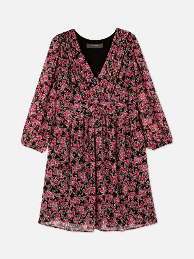 Rose Print Long Sleeve Mini Dress - Image 5