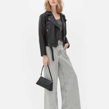 Faux Leather Studded Biker Jacket