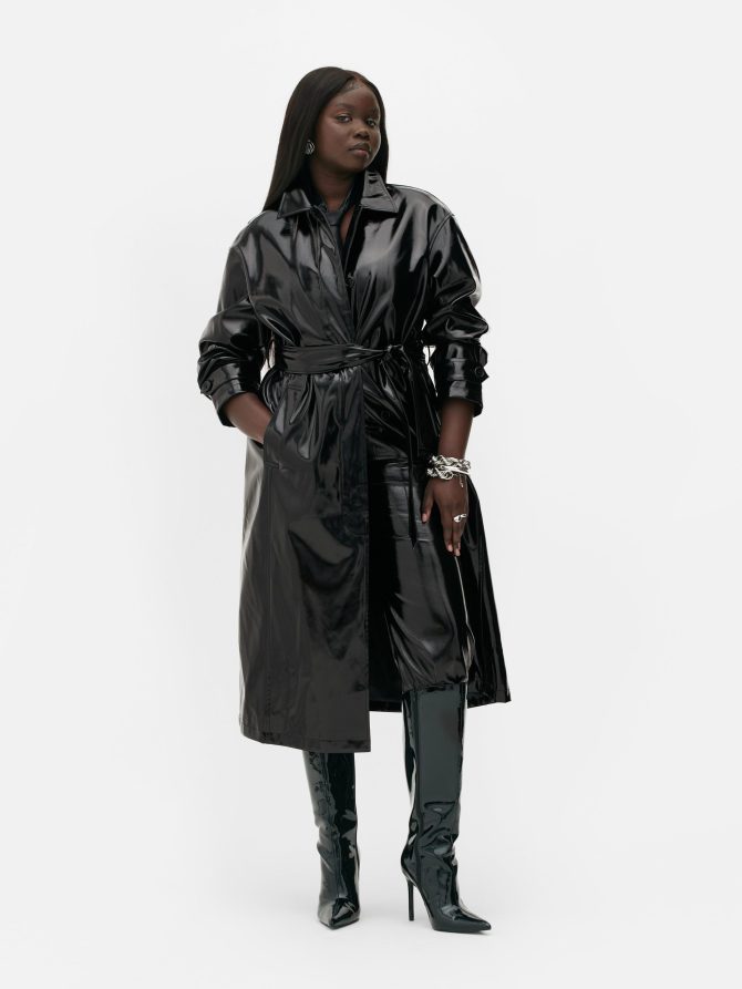 Rita Ora Patent Faux Leather Trench