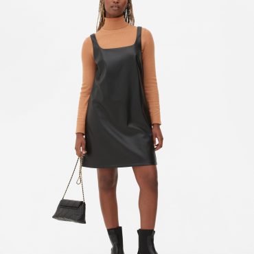 Faux Leather Overall Dress