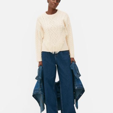 Cable Knit Fringed Sweater
