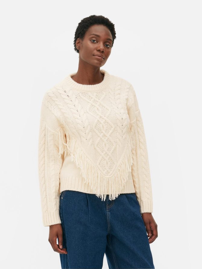 Cable Knit Fringed Sweater - Image 2