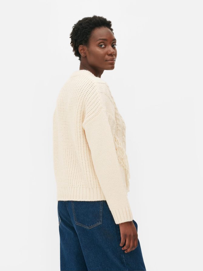 Cable Knit Fringed Sweater - Image 4
