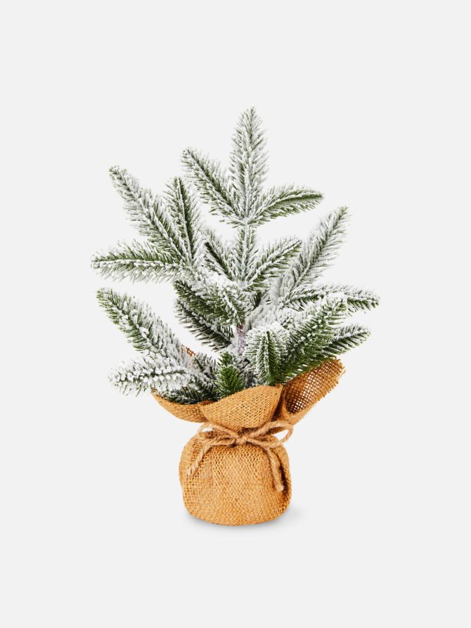Small Frosted Faux Christmas Tree in Jute Bag