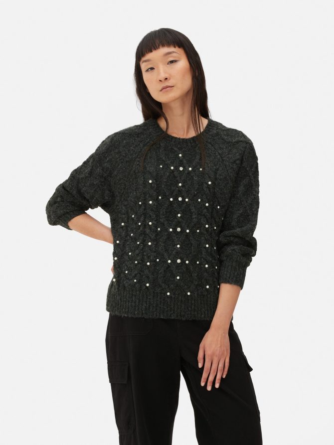 Pearl Cable Knit Sweater - Image 2