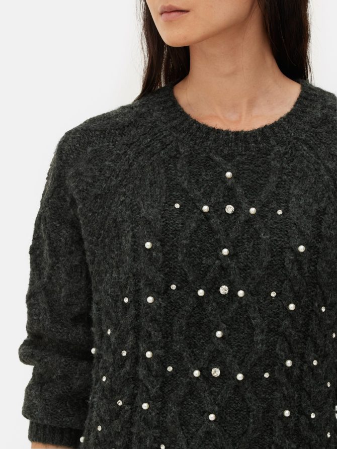 Pearl Cable Knit Sweater - Image 3