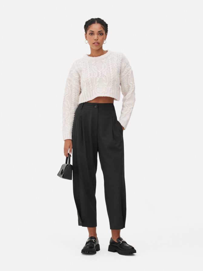 Faux Pearl Cable Knit Sweater