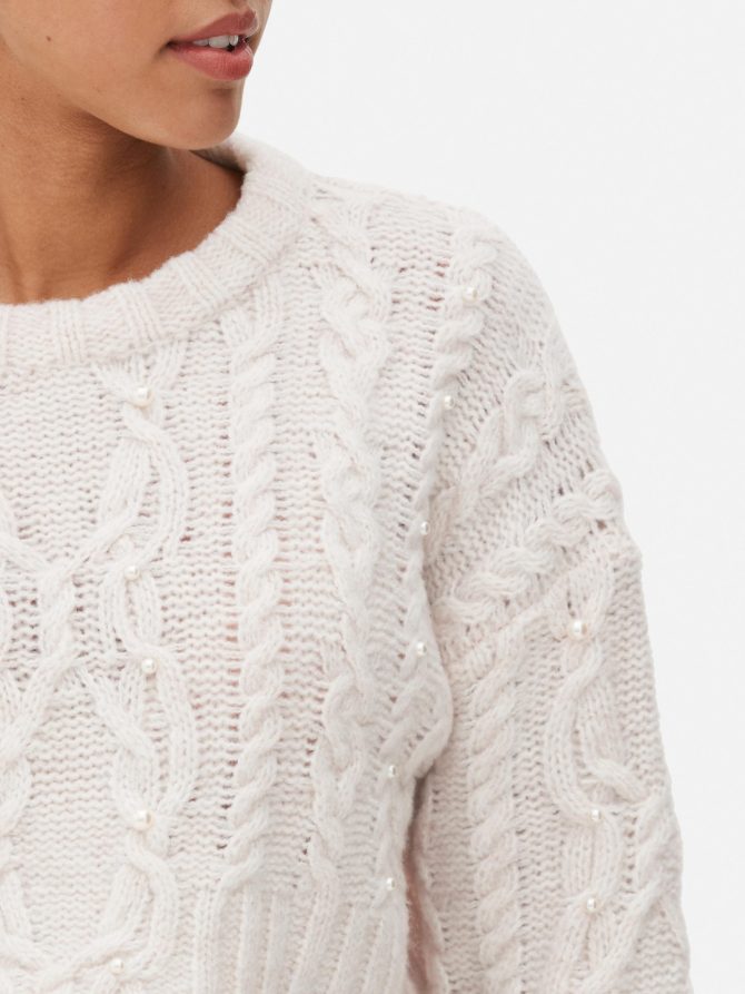 Faux Pearl Cable Knit Sweater - Image 3