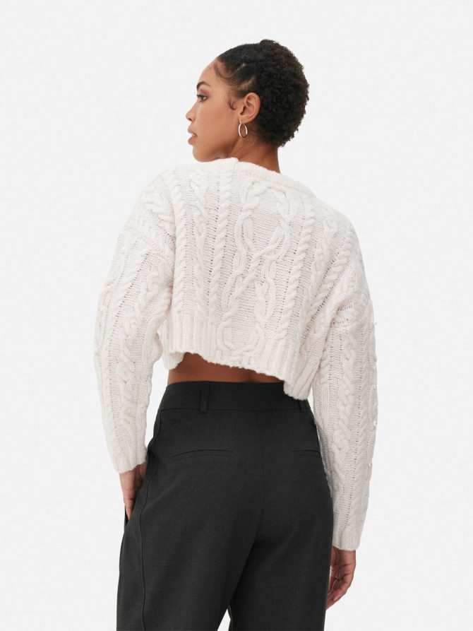 Faux Pearl Cable Knit Sweater - Image 4