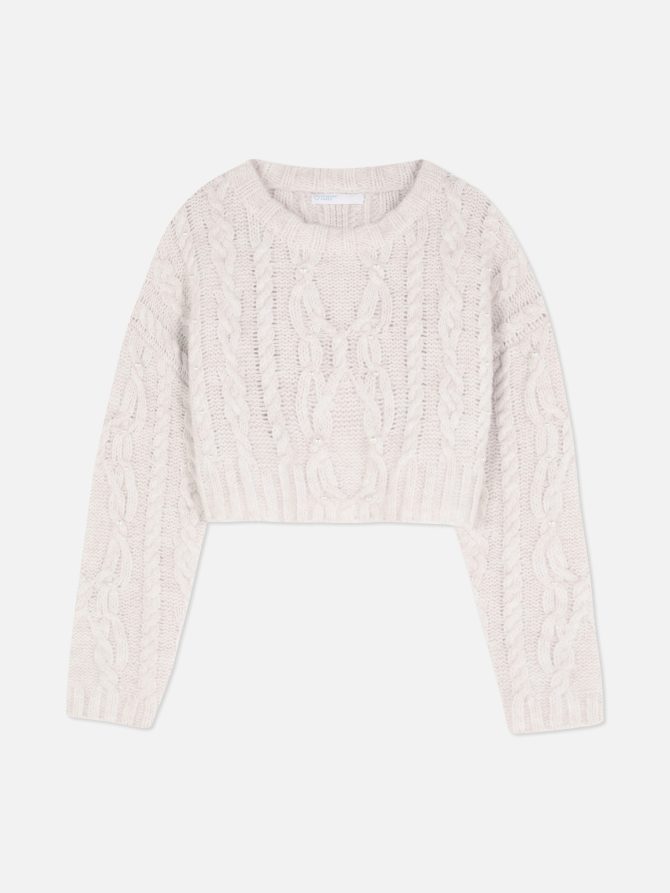 Faux Pearl Cable Knit Sweater - Image 5