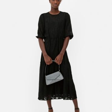 Metallic Yarn Tiered Midi Dress
