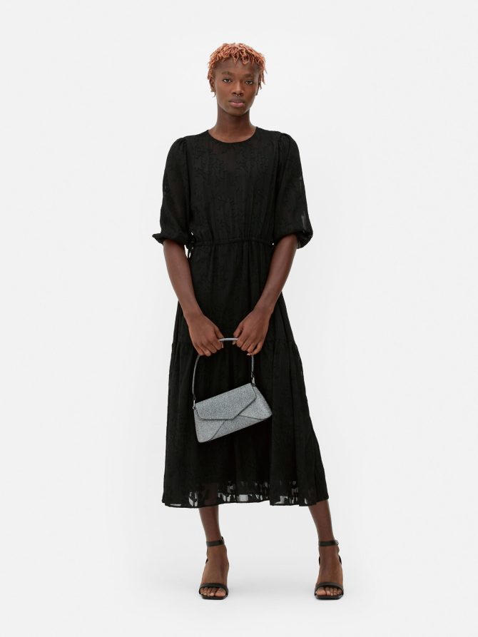 Metallic Yarn Tiered Midi Dress