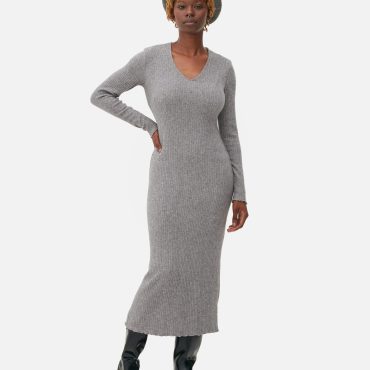 Ribbed V-Neck Midi Dress